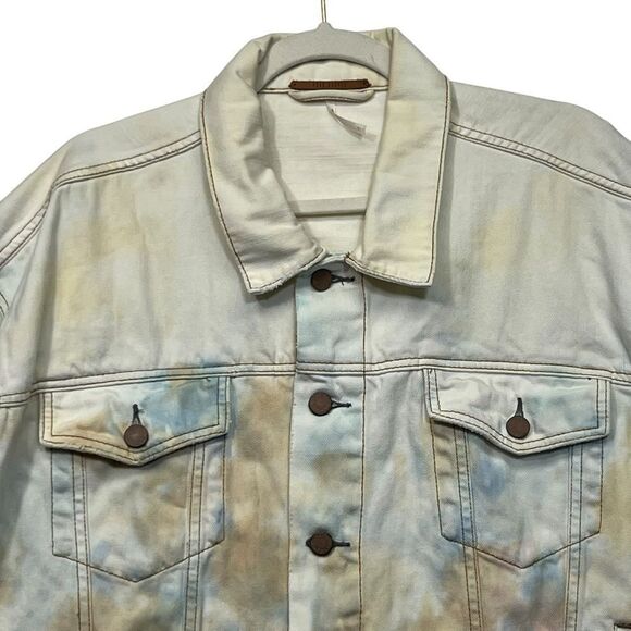 Free People M/L White Multi Colored Tie Dye Denim Oversized Jacket - Picture 4 of 13